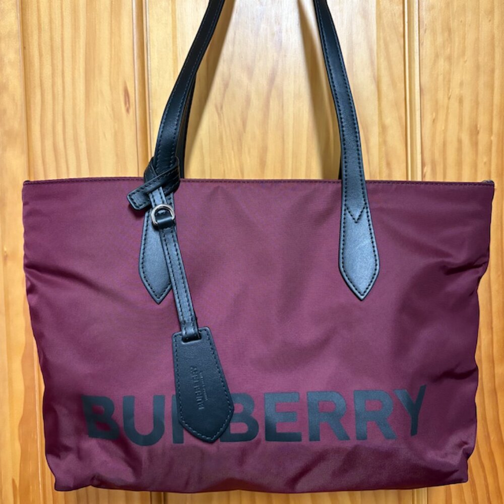 Burberry LL Small Nylon Branded Tote - Burgundy/Black Tote Bag